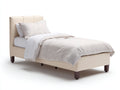 Einzelbett 205x100x105 cm - Polsterbett in Beige mit dunklen Holzbeinen - moderner Schlafzimmerstil