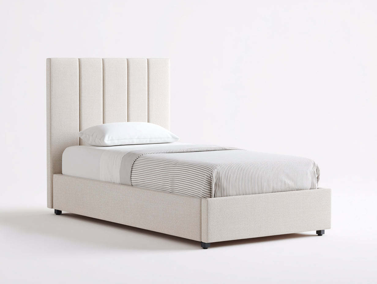 Einzelbett 205x105x118 cm - Stoffbezug in Beige - für Schlafzimmer - moderner Stil