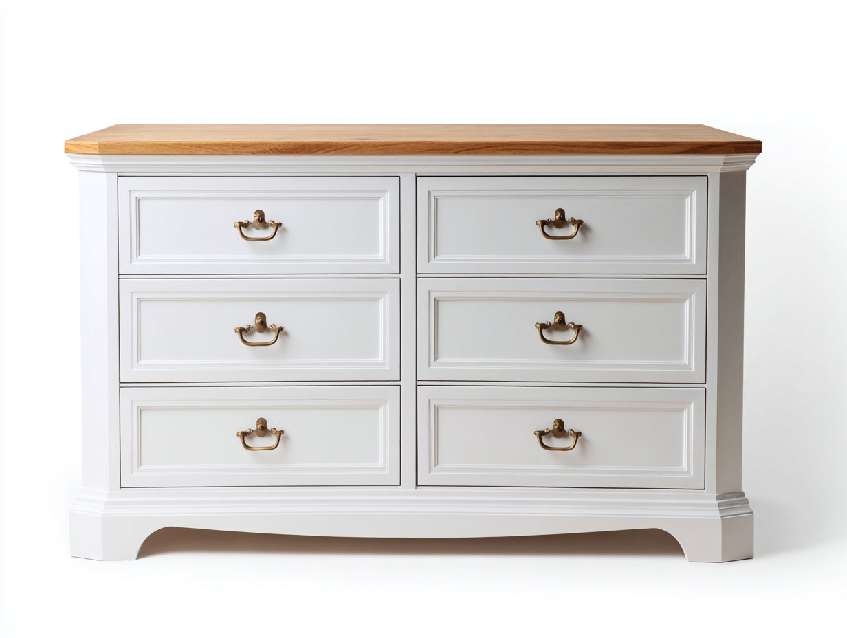 Kommode mit Schubladen Holz 145x48x88 cm - Weiß-Natur - Landhausstil mit Stauraum