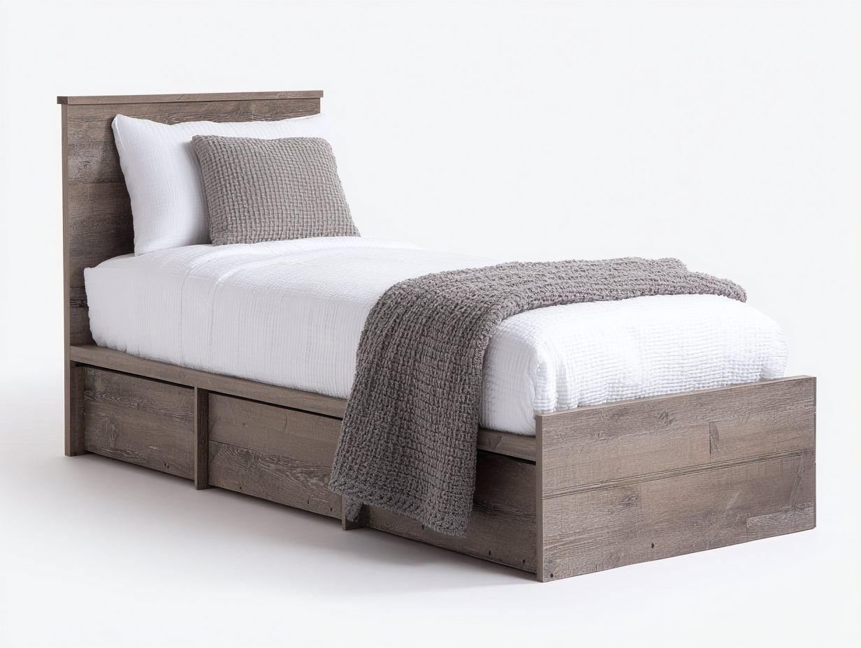 Einzelbett Holz 205x102x105 cm Grau - Modernes Schlafzimmerdesign