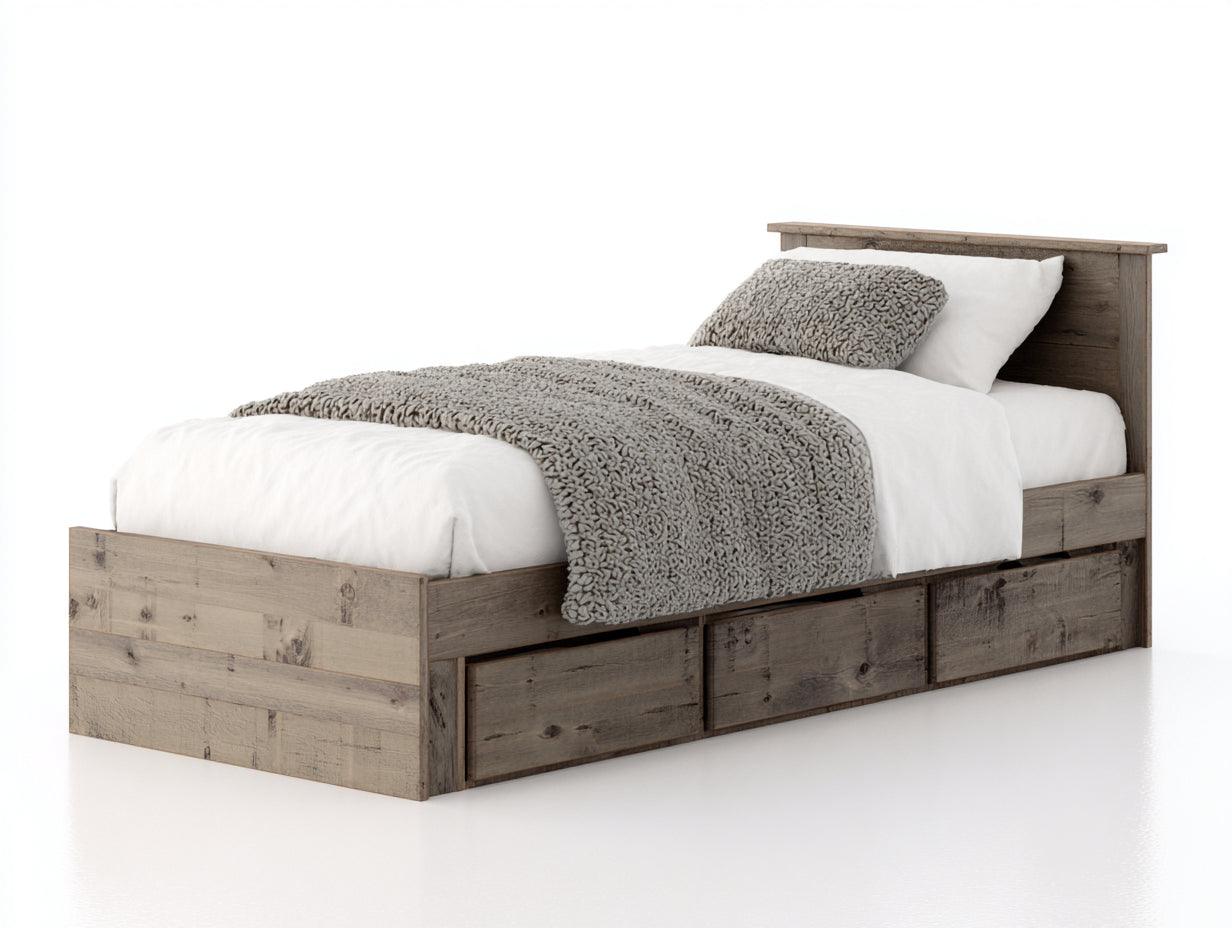 Einzelbett Holz 208x102x98 cm Grau - Modernes Schlafzimmerdesign