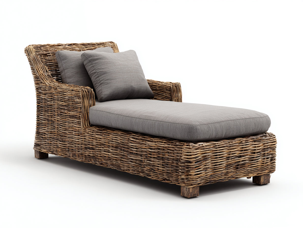 Sonnenliege Rattan 195x78x90 cm - Braun-Grau - moderne Gartenliege mit Armlehnen und Polsterauflage