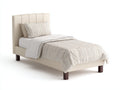 Einzelbett Polsterstoff 205x100x115 cm - Beige-Weiß-Braun - modernes Schlafzimmerbett mit hohem Kopfteil