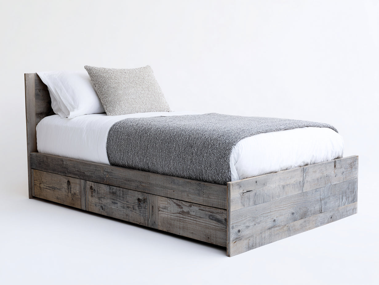 Einzelbett Holzwerkstoff 205x100x95 cm - Grau-Weiß - modernes Stauraumbett mit Schubladen