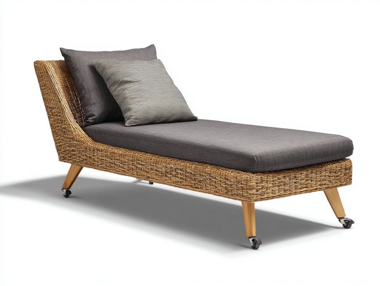 Sonnenliege Rattangeflecht 200x80x65 cm - Braun- Natur - Verstellbares Design mit Rollen