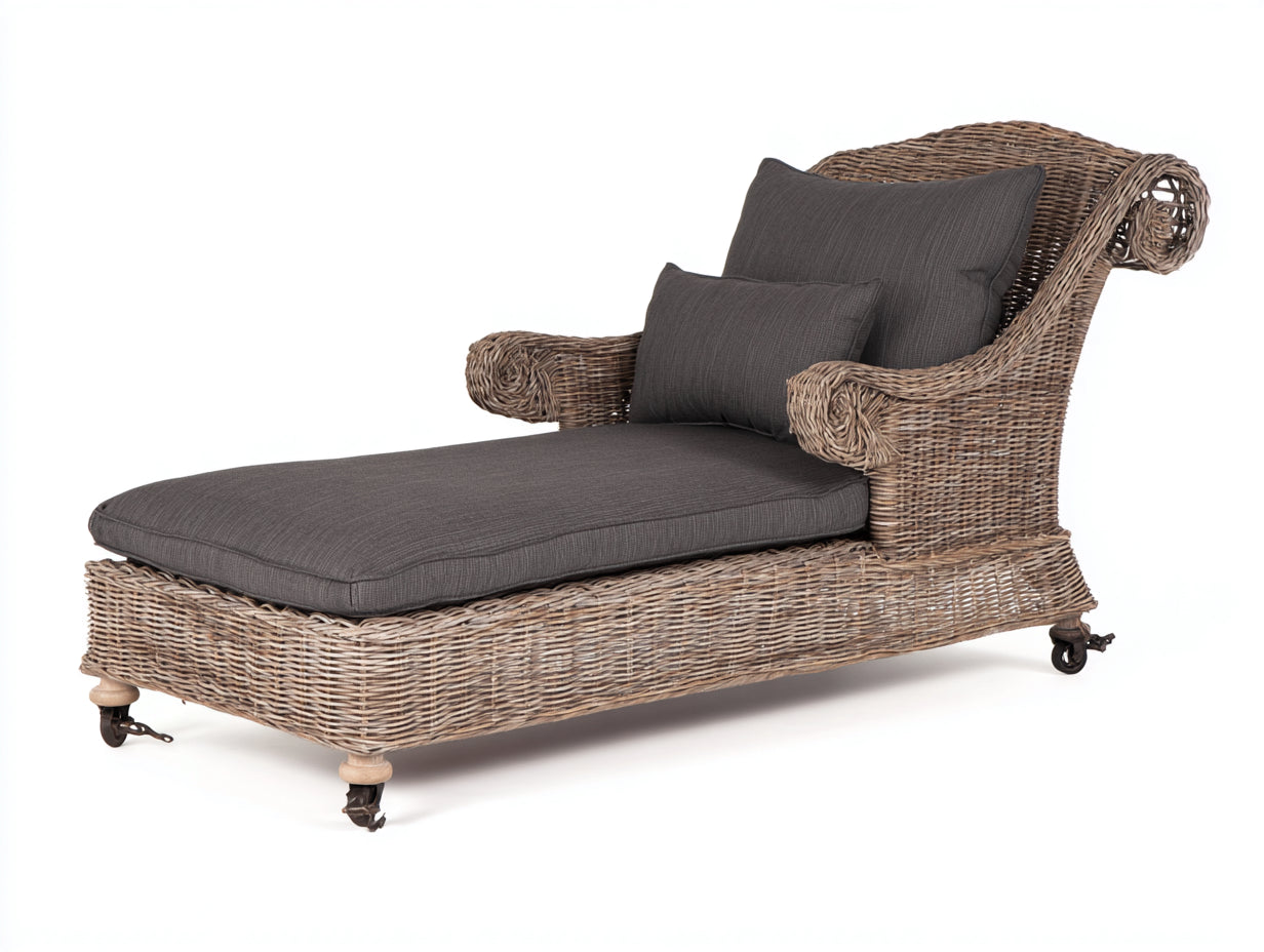 Sonnenliege Rattan 195x78x98 cm Braun-Dunkelgrau - Klassisches Gartendesign
