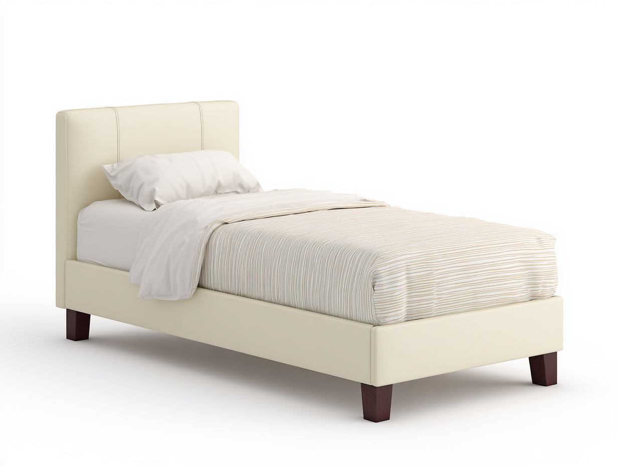 Einzelbett Kunstleder gepolstert 205x105x110 cm - Beige Braun - modernes Schlafzimmerbett