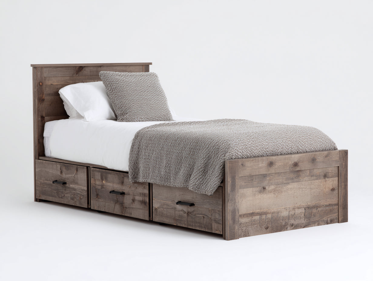 Einzelbett 205x105x100 cm - Holzdekor in Braun mit Schubladen - für Schlafzimmer - rustikaler Stil