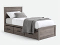 Einzelbett 205x105x115 cm - Holzdekor in Grau mit Schubladen - für Schlafzimmer - Landhausstil