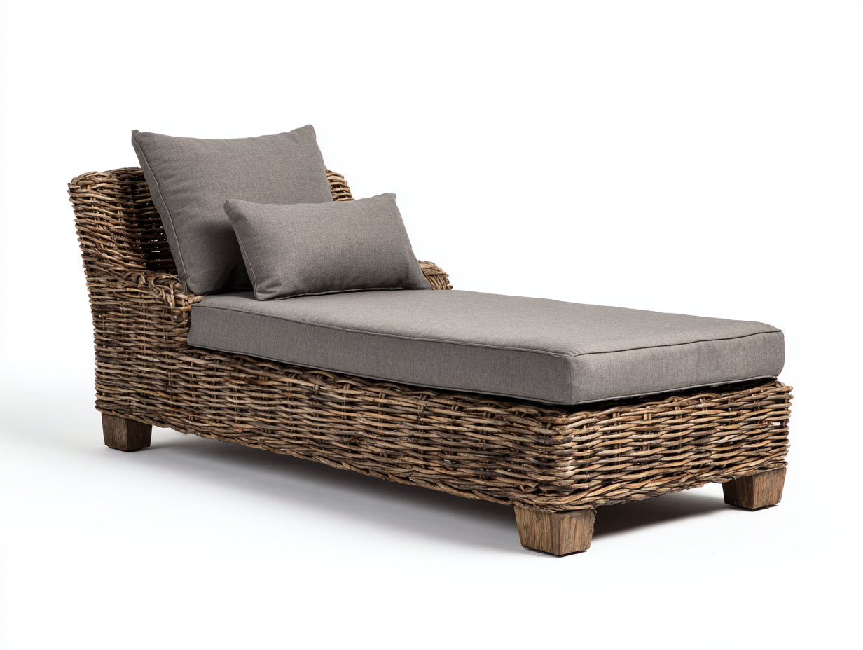 Sonnenliege Rattan 195x78x82 cm - Naturbraun-Grau - Gartenliege im natürlichen Flechtdesign