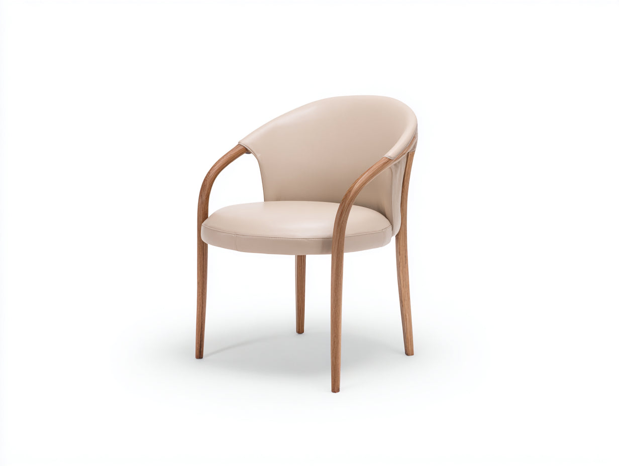 Esszimmerstühle 56x58x78 cm - Kunstleder in Beige und Holzbeine in Braun - für Esszimmer - moderner Stil