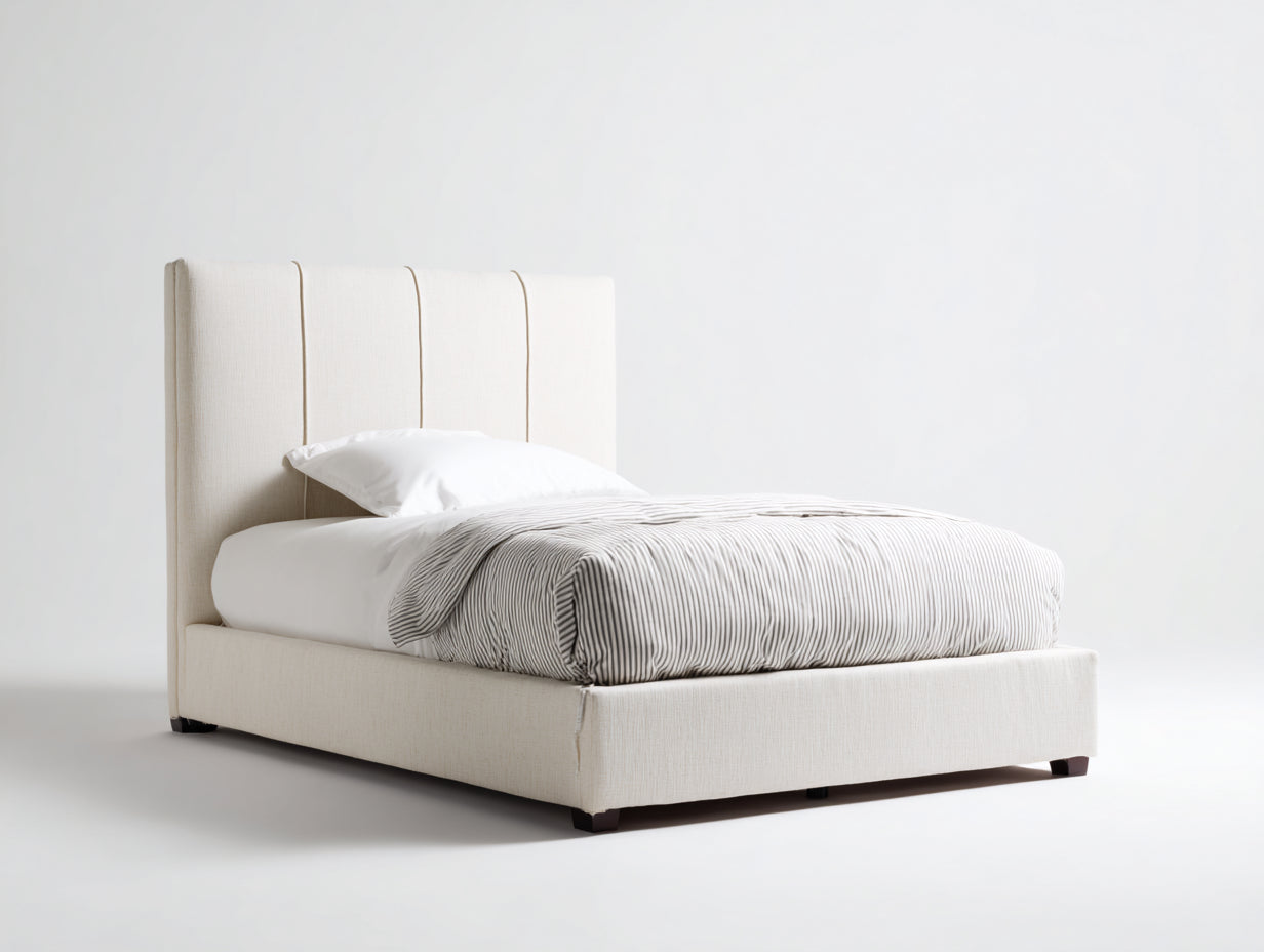 Einzelbett Stoff gepolstert 205x105x112 cm - Beige Schwarz - modernes Schlafzimmerbett