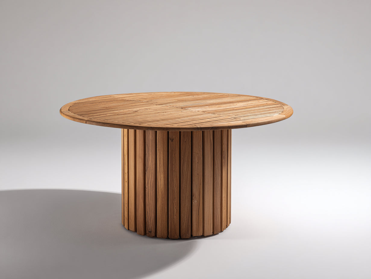 Gartentisch Holz 130x130x76 cm - Natur - Rundes Lamellendesign